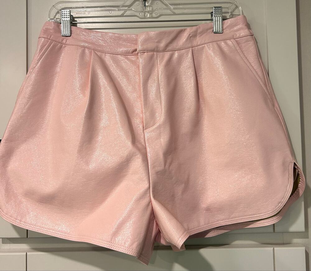 GREY LAB LA Pink Faux Leather Short Y2K Coquette Pleated Pocket Size Large Lined
